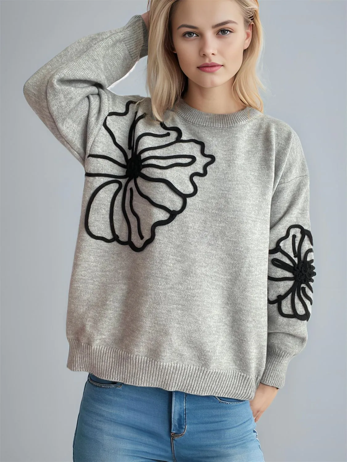 🌼 Flower Round Neck Long Sleeve Sweater 🌼