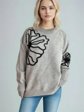 🌼 Flower Round Neck Long Sleeve Sweater 🌼