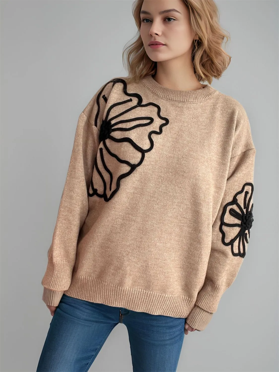 🌼 Flower Round Neck Long Sleeve Sweater 🌼