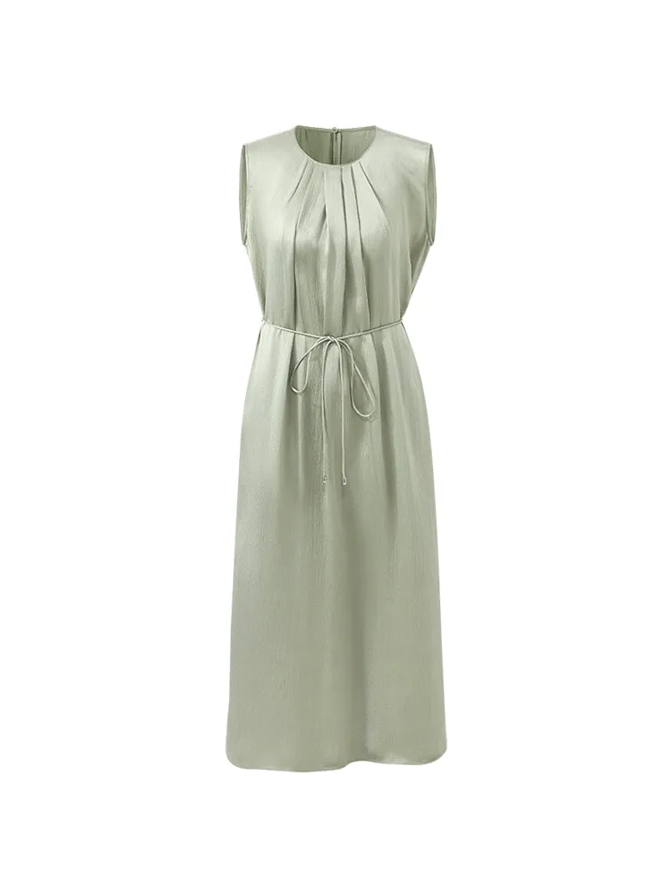 19 Momme Mulberry Silk Pleated Women Midi Dress With Belt