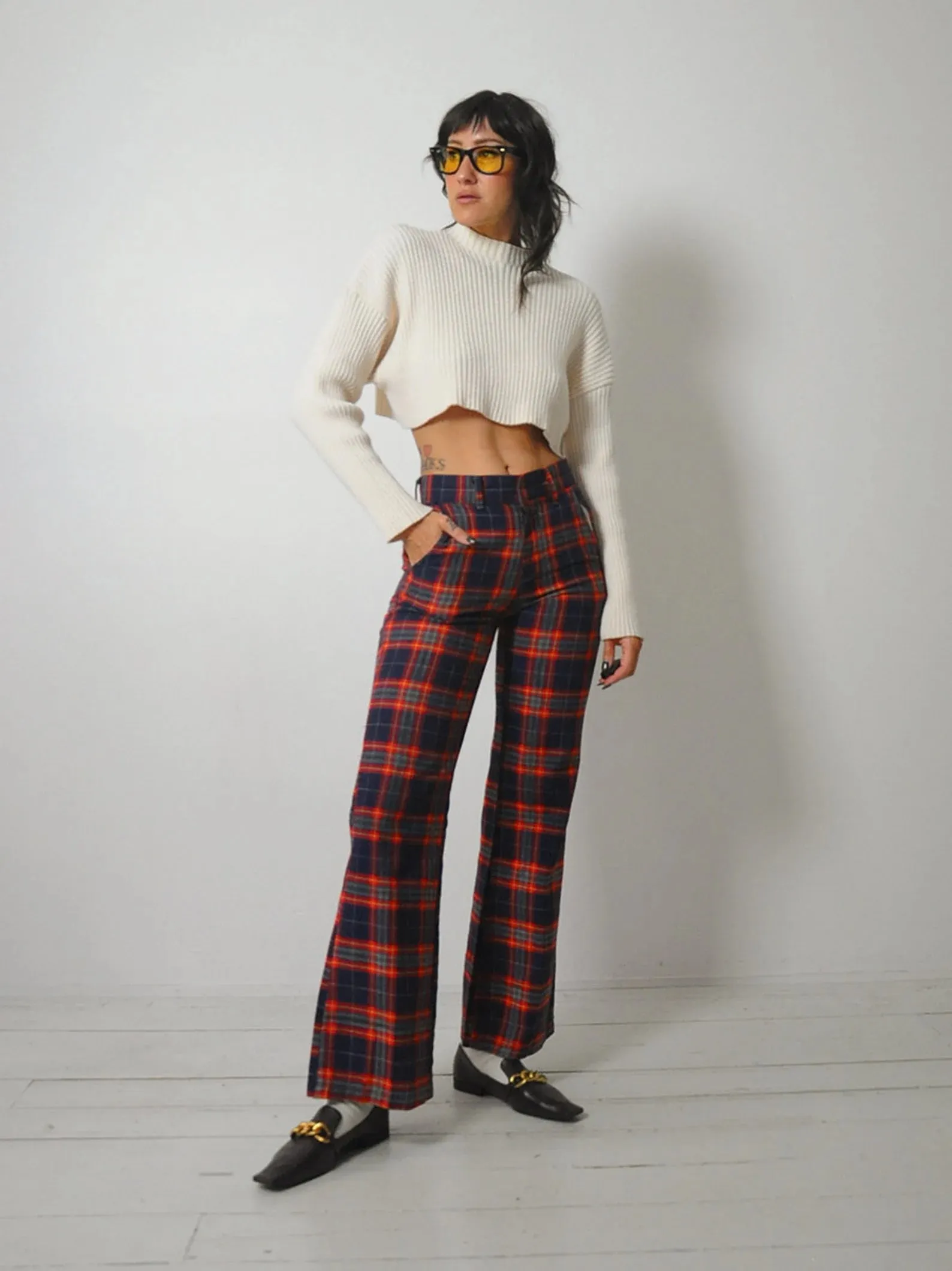 1970's Tartan Plaid Flared Pants 28x31