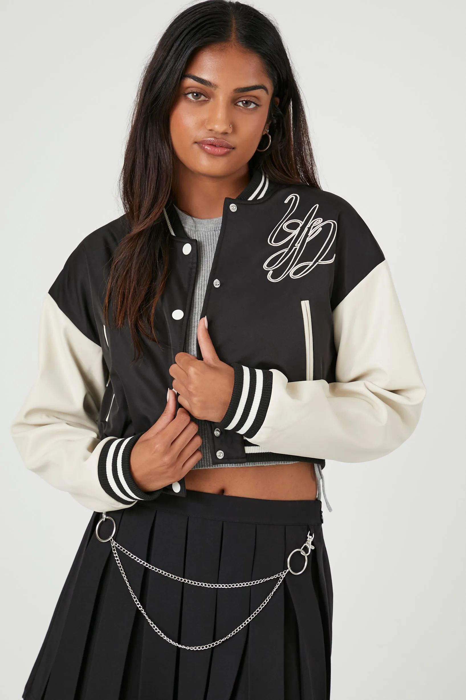 1984 Embroidered Cropped Varsity Jacket