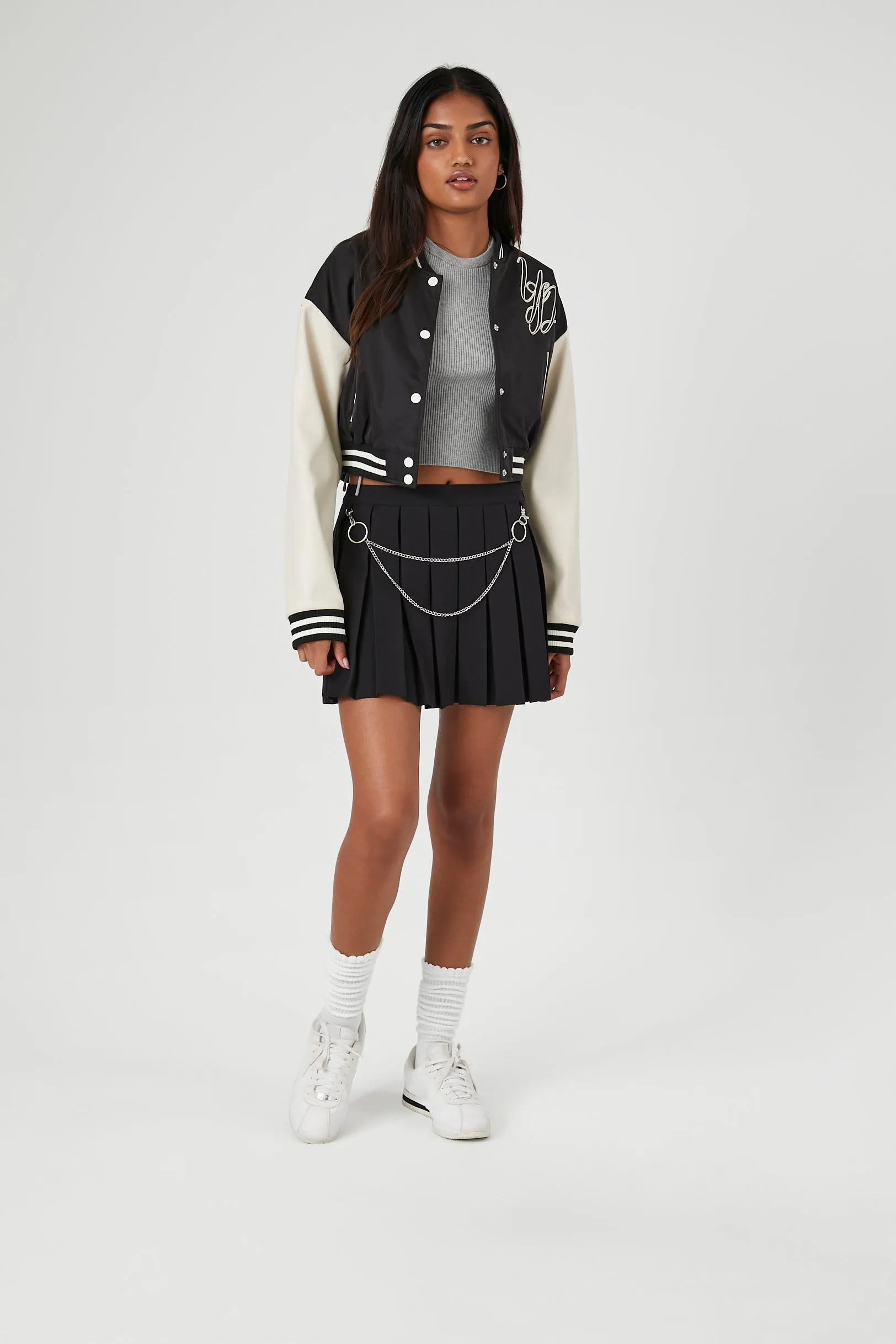 1984 Embroidered Cropped Varsity Jacket