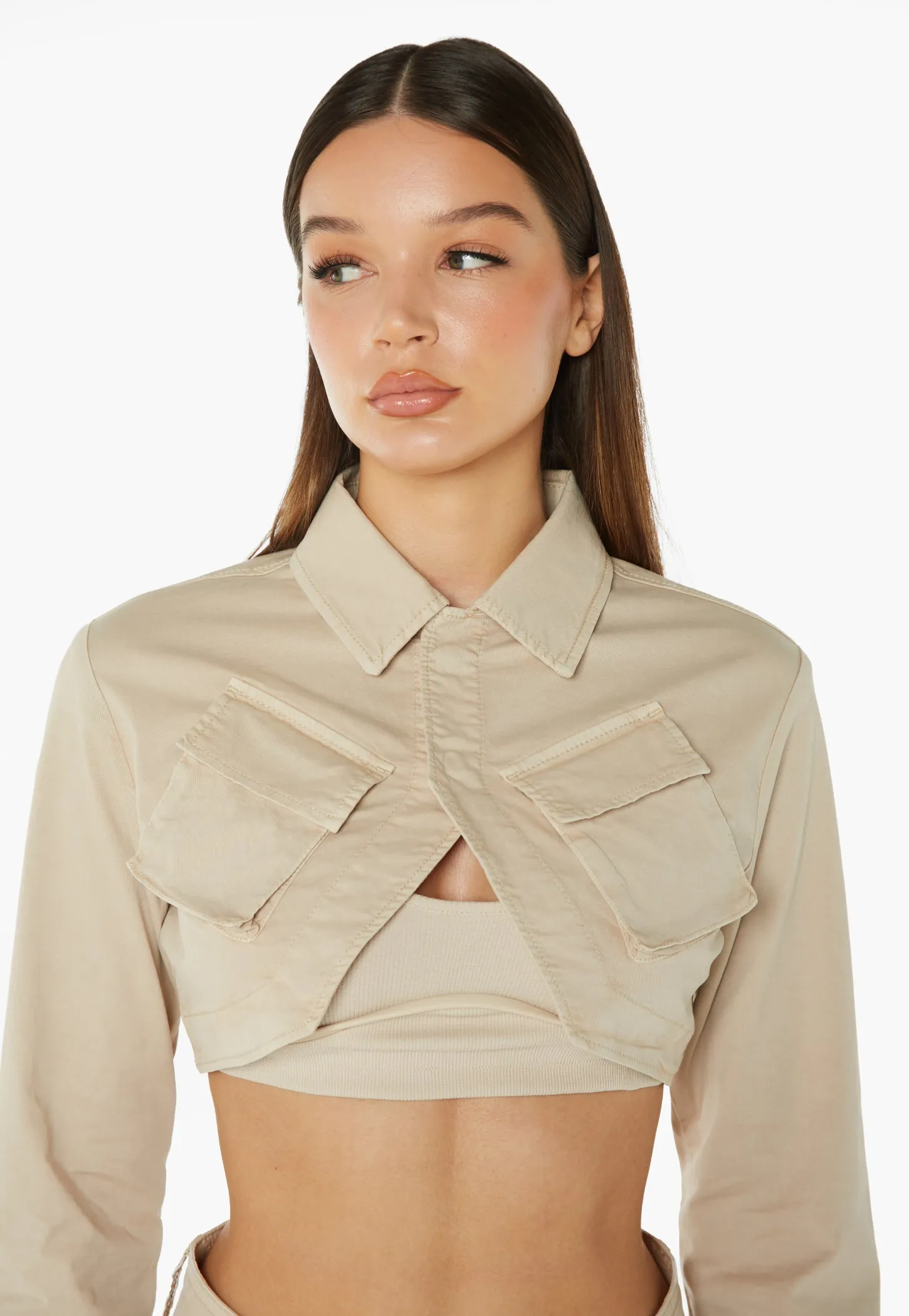 3D Pocket Cropped Jacket - Stone