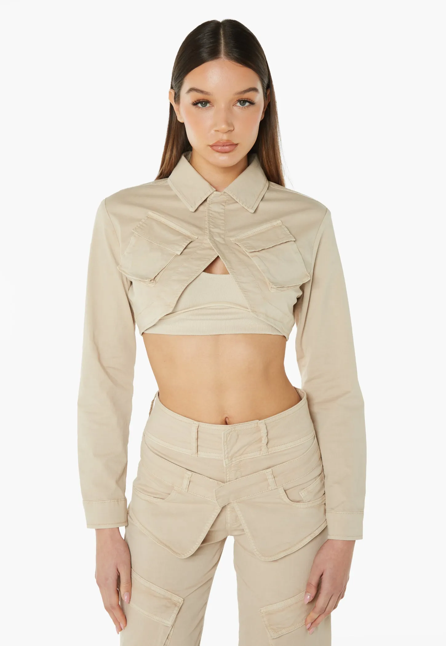 3D Pocket Cropped Jacket - Stone