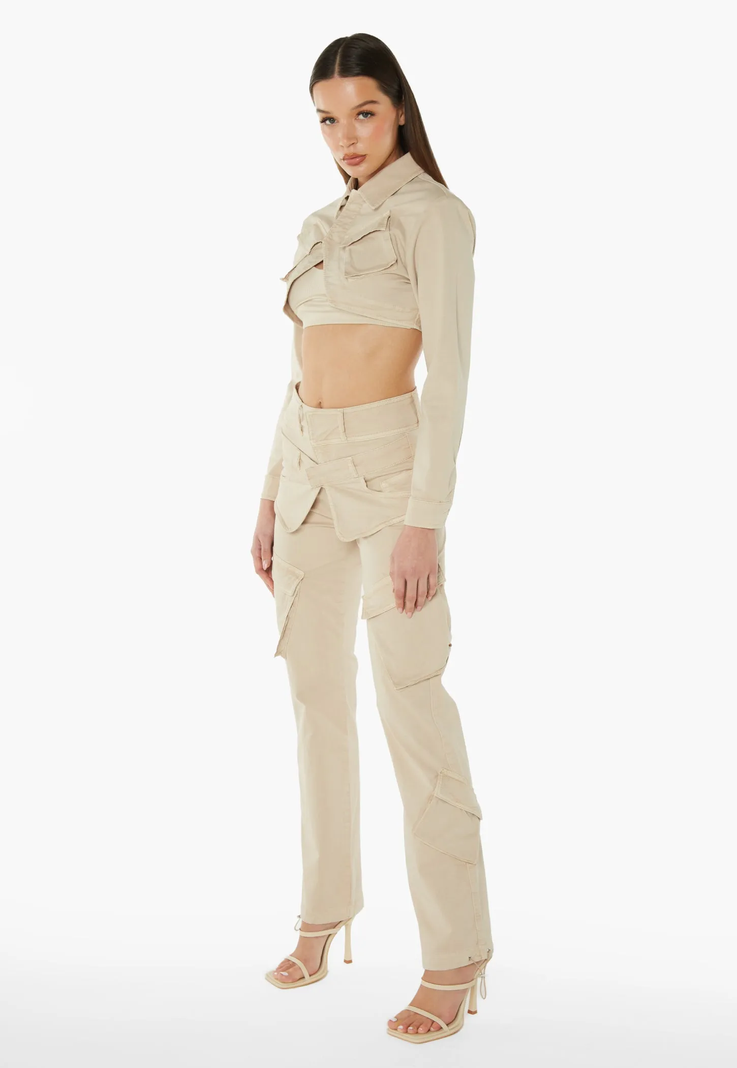 3D Pocket Cropped Jacket - Stone