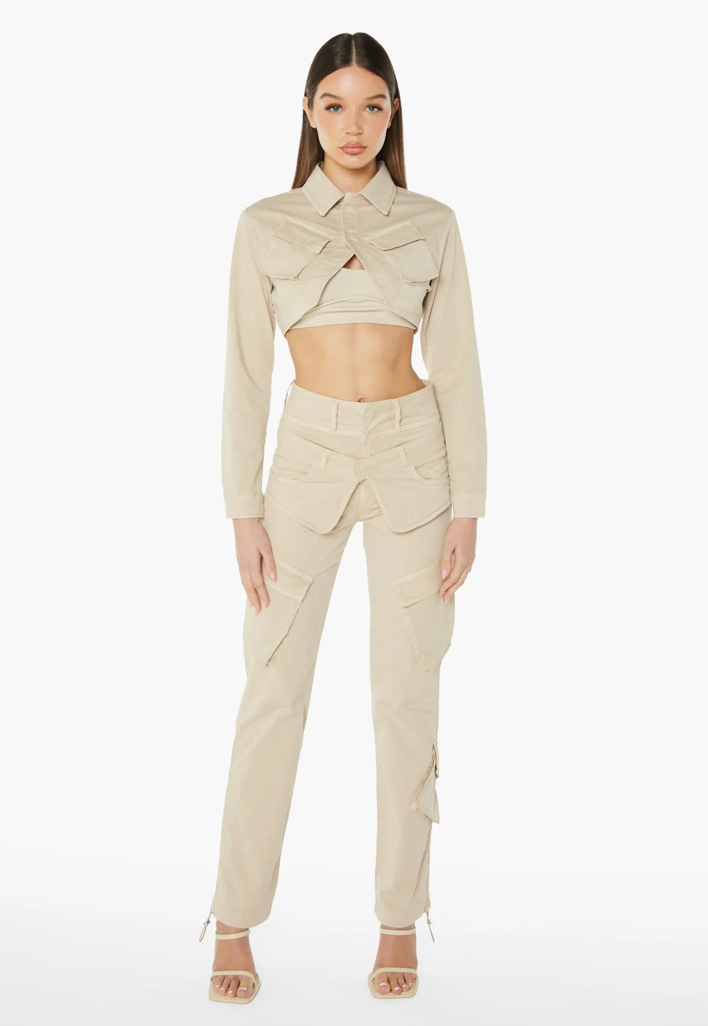 3D Pocket Cropped Jacket - Stone