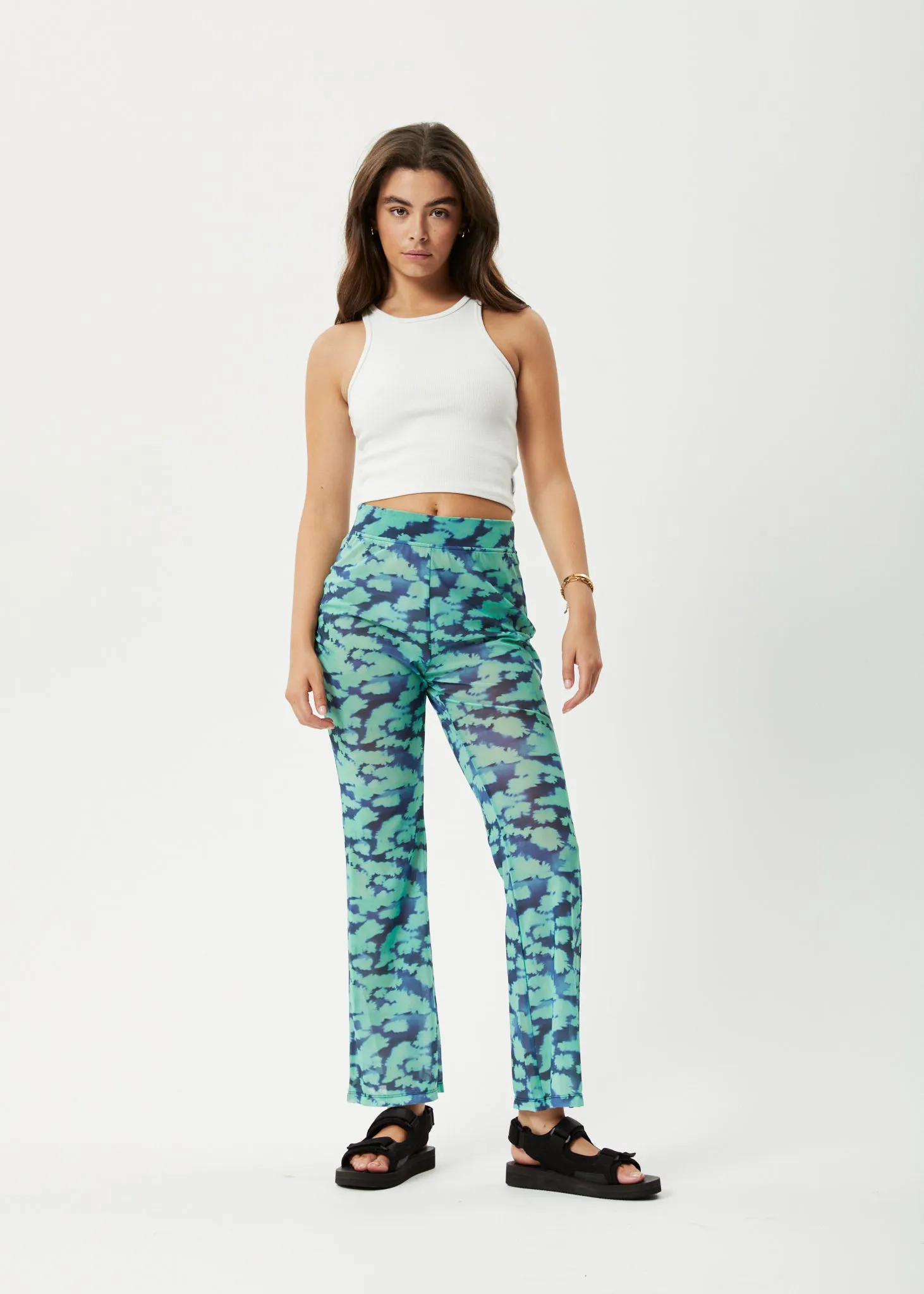 AFENDS Womens Liquid - High Waisted Sheer Pants - Jade Floral