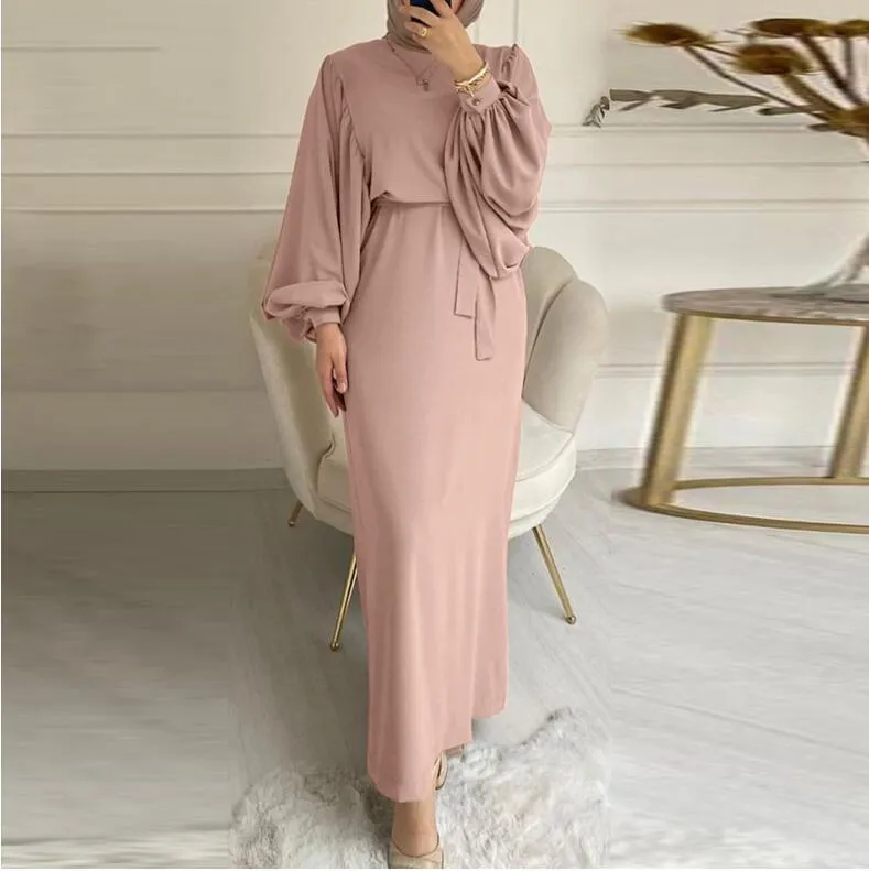 Aiertu dress outfit Style Solid Color Long Sleeve Casual Muslim Dress Robe Robe Dress Dignified Elegant Middle East