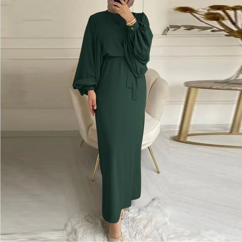 Aiertu dress outfit Style Solid Color Long Sleeve Casual Muslim Dress Robe Robe Dress Dignified Elegant Middle East