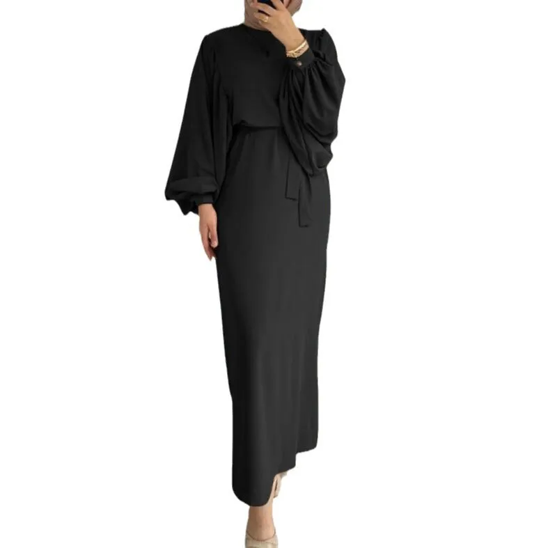 Aiertu dress outfit Style Solid Color Long Sleeve Casual Muslim Dress Robe Robe Dress Dignified Elegant Middle East