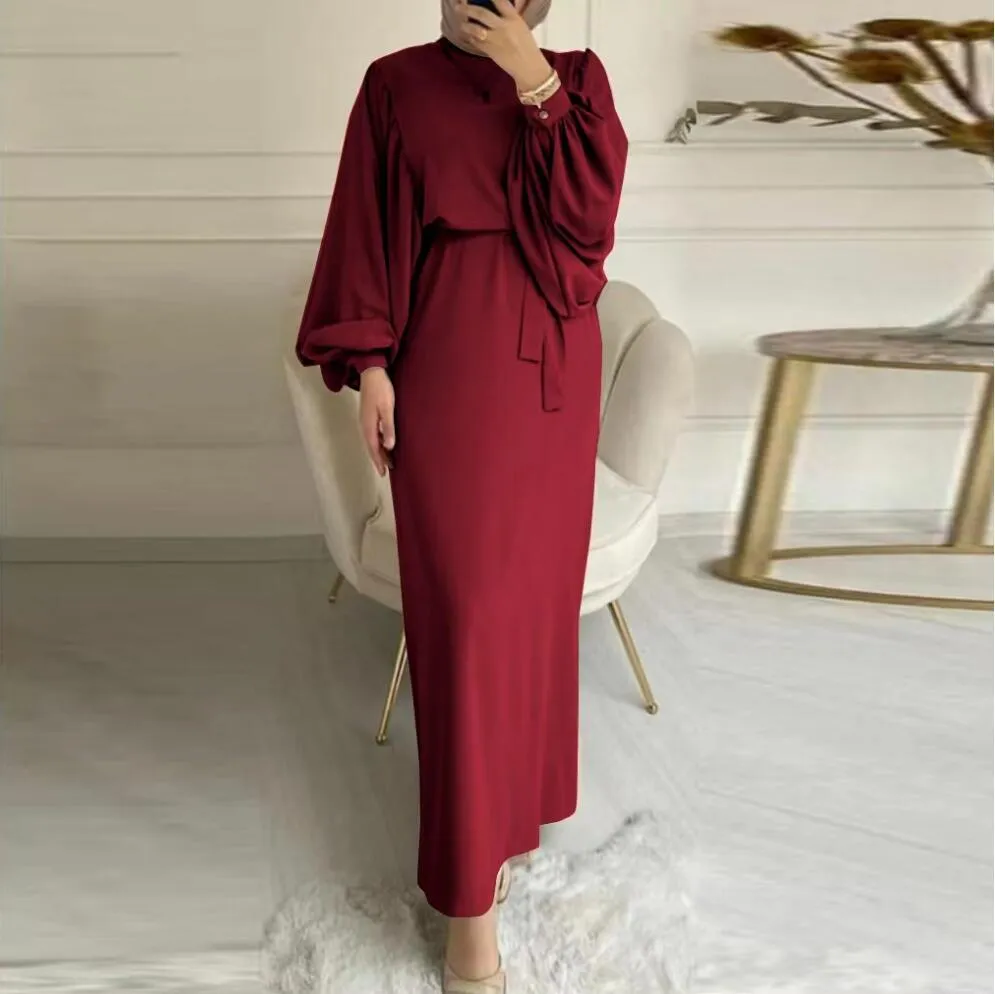 Aiertu dress outfit Style Solid Color Long Sleeve Casual Muslim Dress Robe Robe Dress Dignified Elegant Middle East