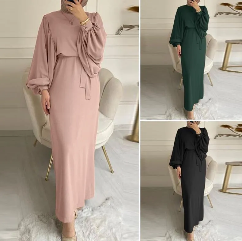 Aiertu dress outfit Style Solid Color Long Sleeve Casual Muslim Dress Robe Robe Dress Dignified Elegant Middle East