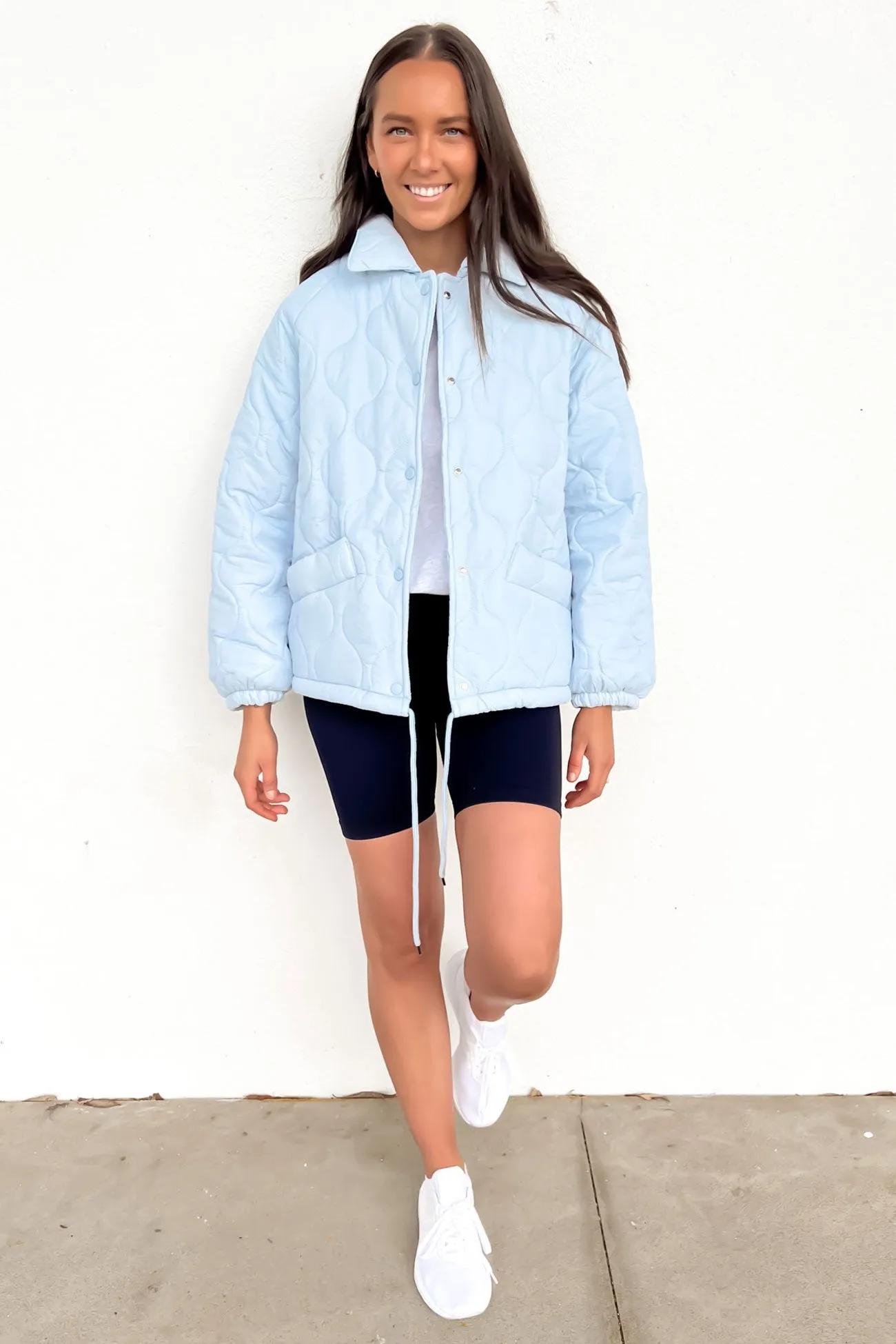 Aimee Quilted Jacket Baby Blue White