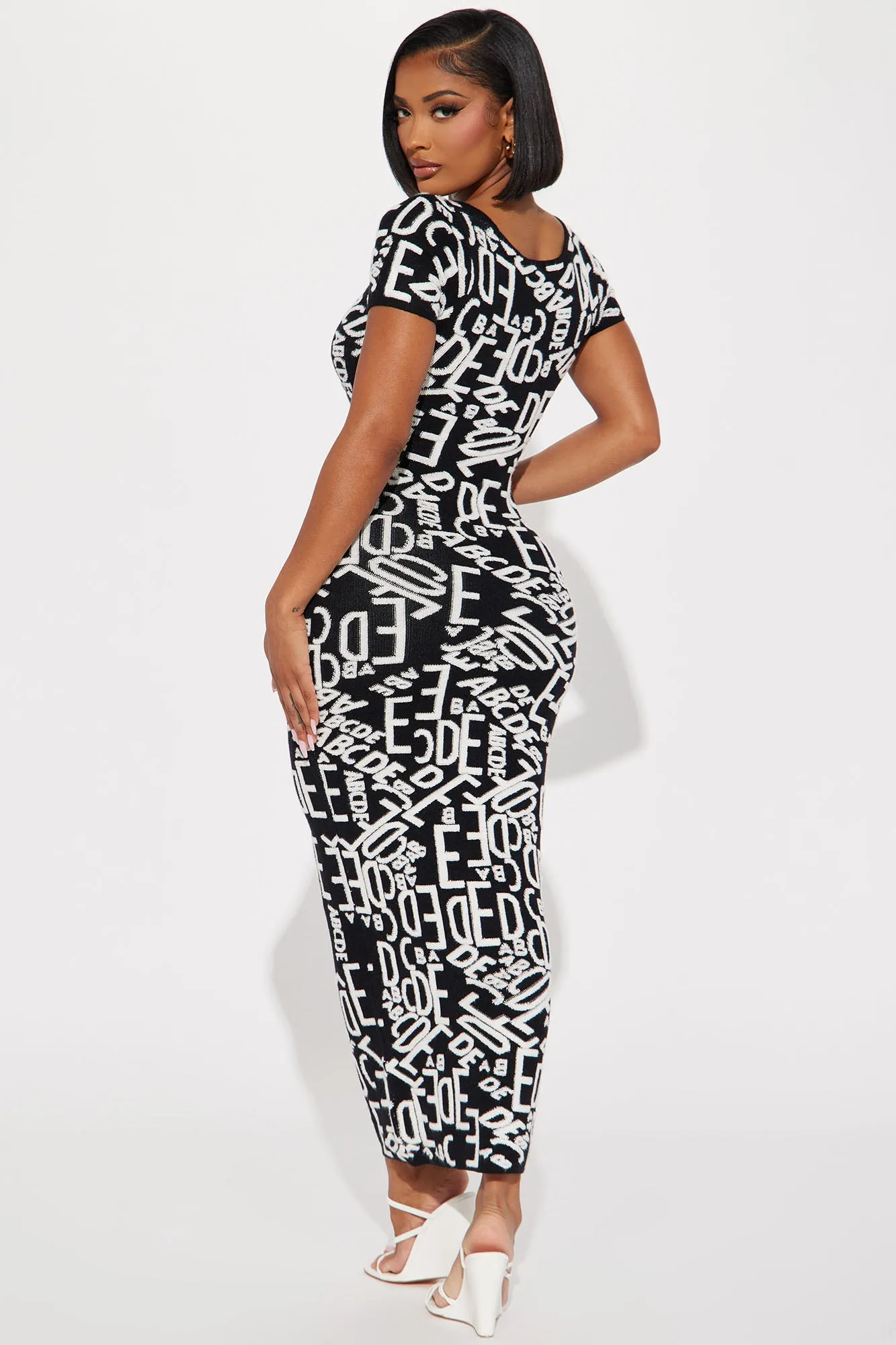 Alphabet Knit Maxi Dress - Black/White