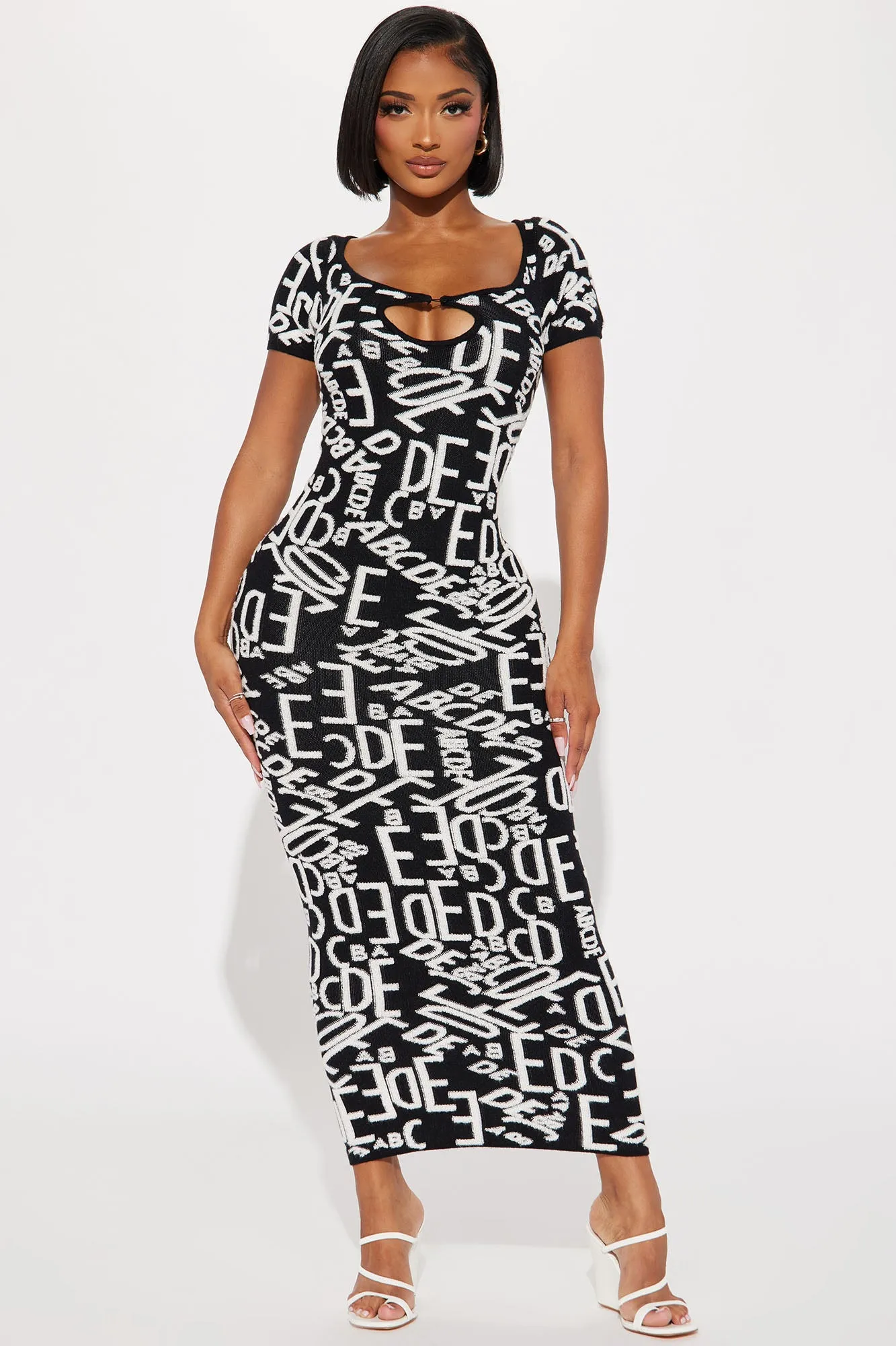 Alphabet Knit Maxi Dress - Black/White