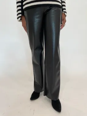 Amara Straight Flare Vegan Leather Pants - Black Wicker