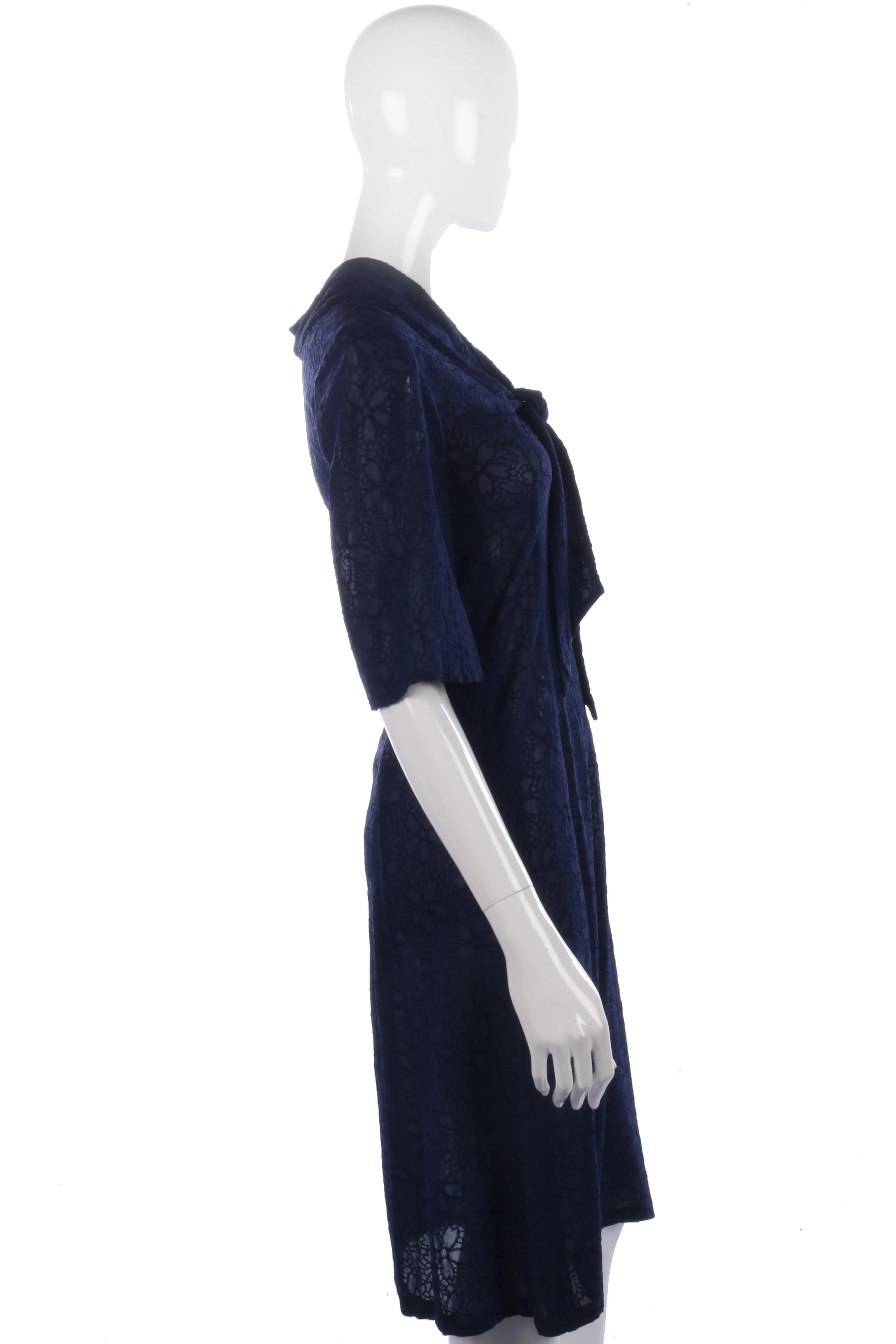 Amazing embroidered sheer 1940's vintage navy dress size XS