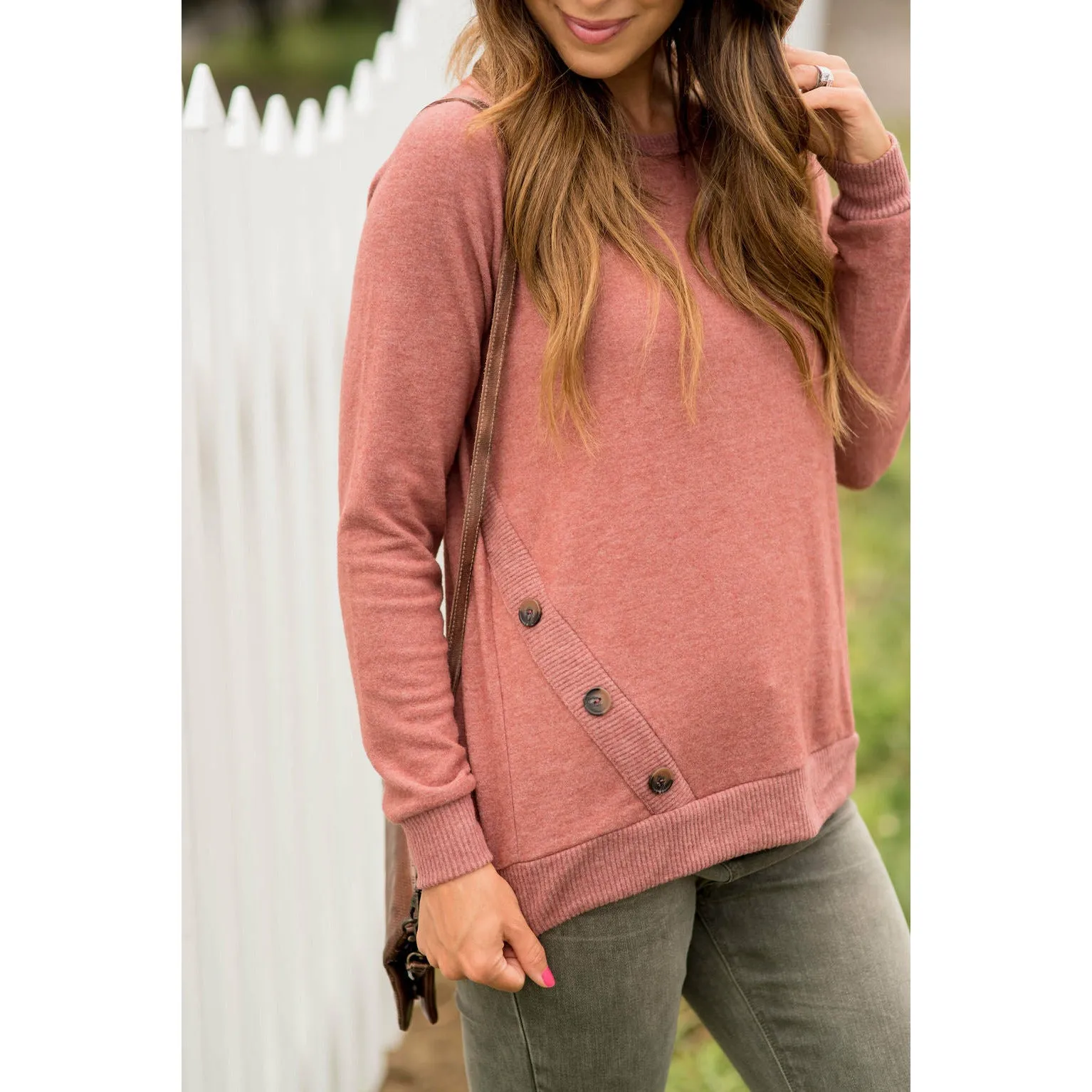 Angled Side Button Sweater