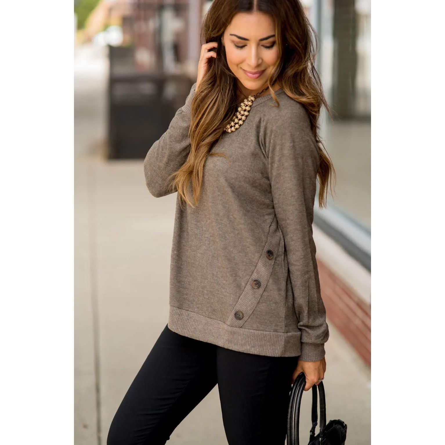 Angled Side Button Sweater