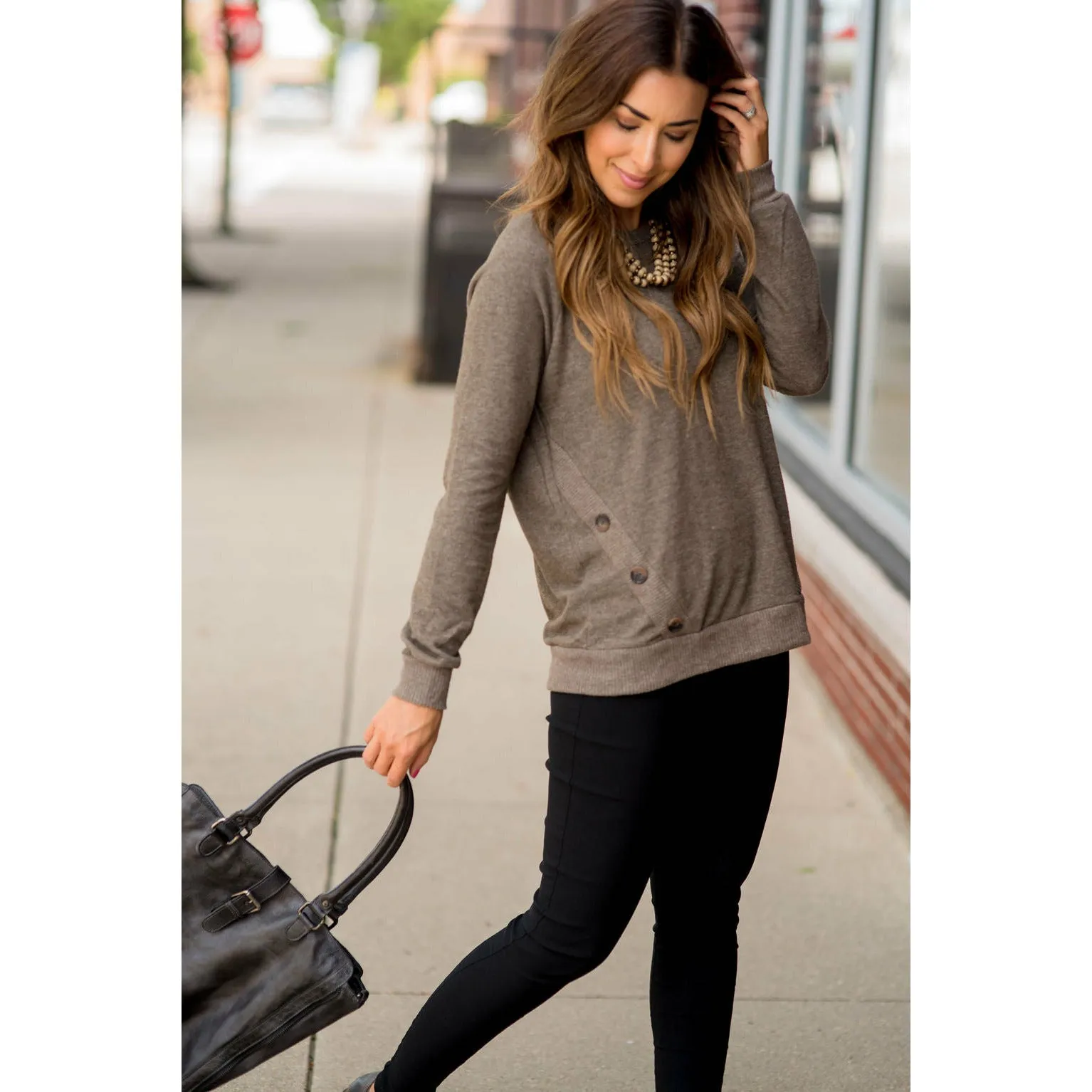 Angled Side Button Sweater