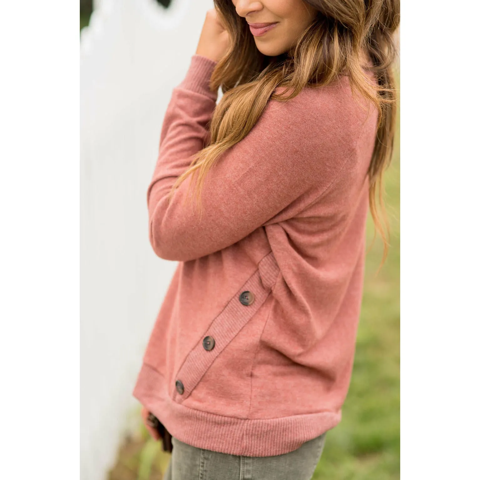 Angled Side Button Sweater