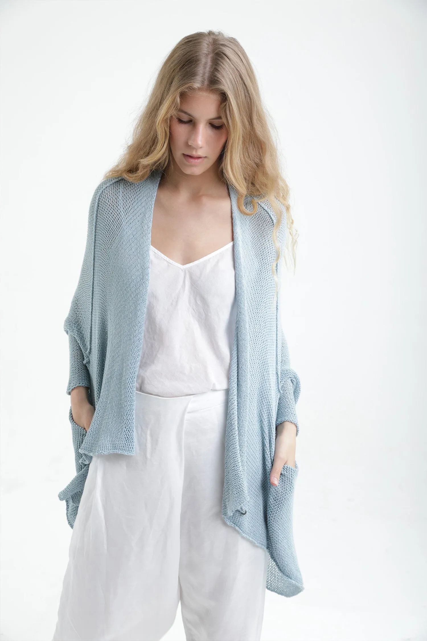 Aqua Oversize T Light Sweater with Pockets