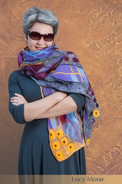 AUTUMN SALUTE - Nuno Felt Art Scarf - 98x24"