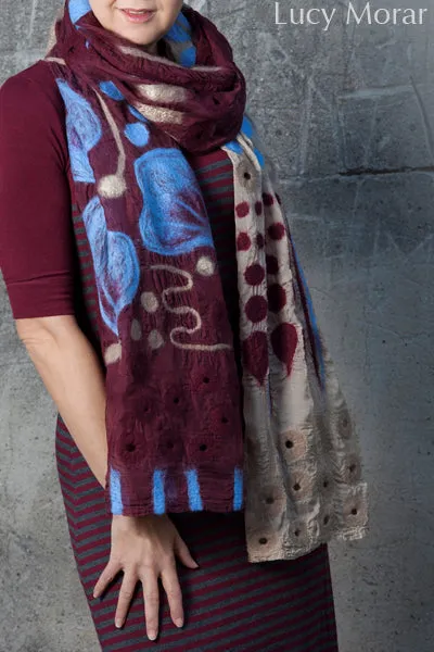 AUTUMN WINE - Nuno Felt Art Scarf - 97x24"