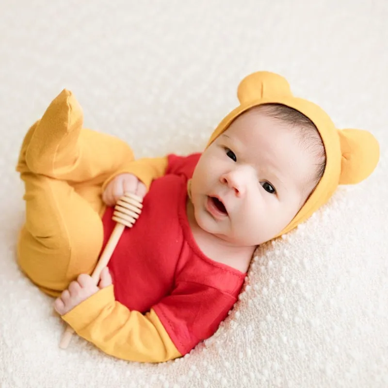 Babymoon Set of 3 |Strechable Bodysuit, Cap and Honey Stick | Baby Photoshoot Props Costume | Yellow