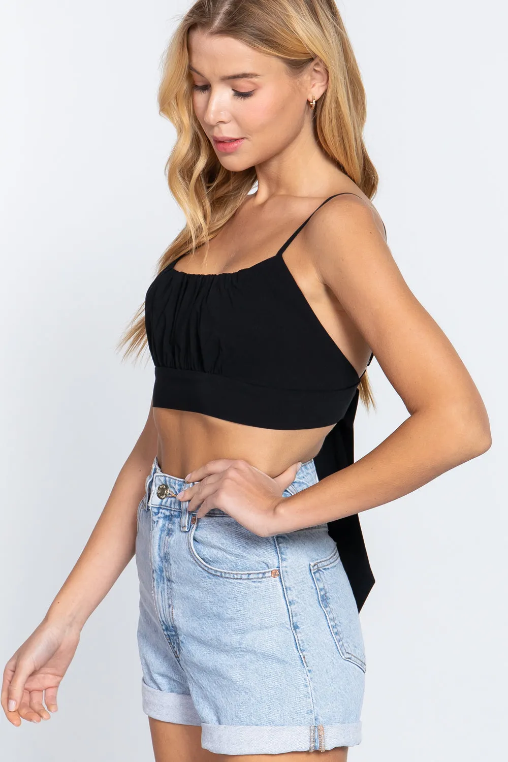 Back Ribbon Tie Cami Crop Top -5 colors- Ships from The US