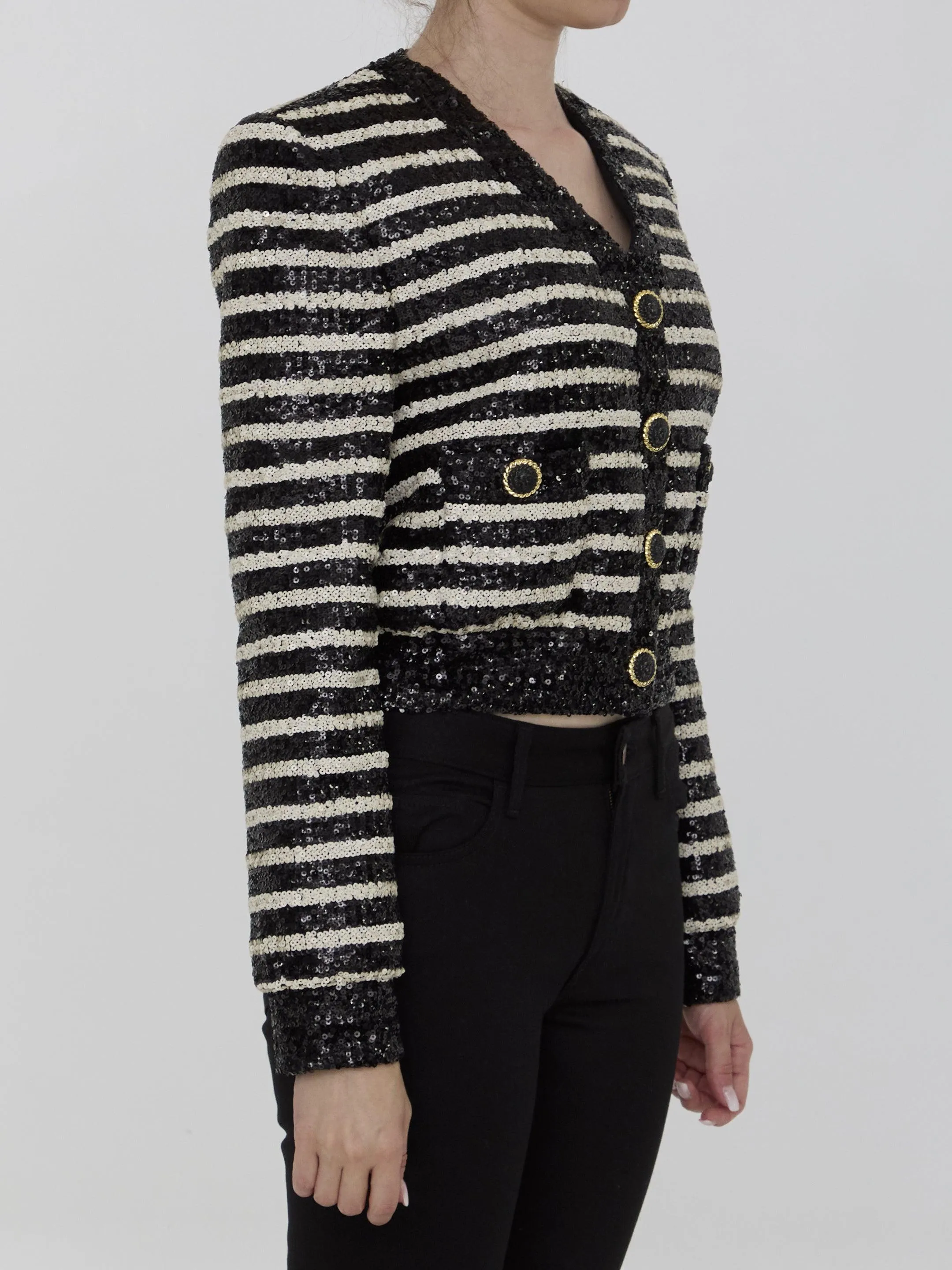 Balmain Button Sequined Cropped Jacket