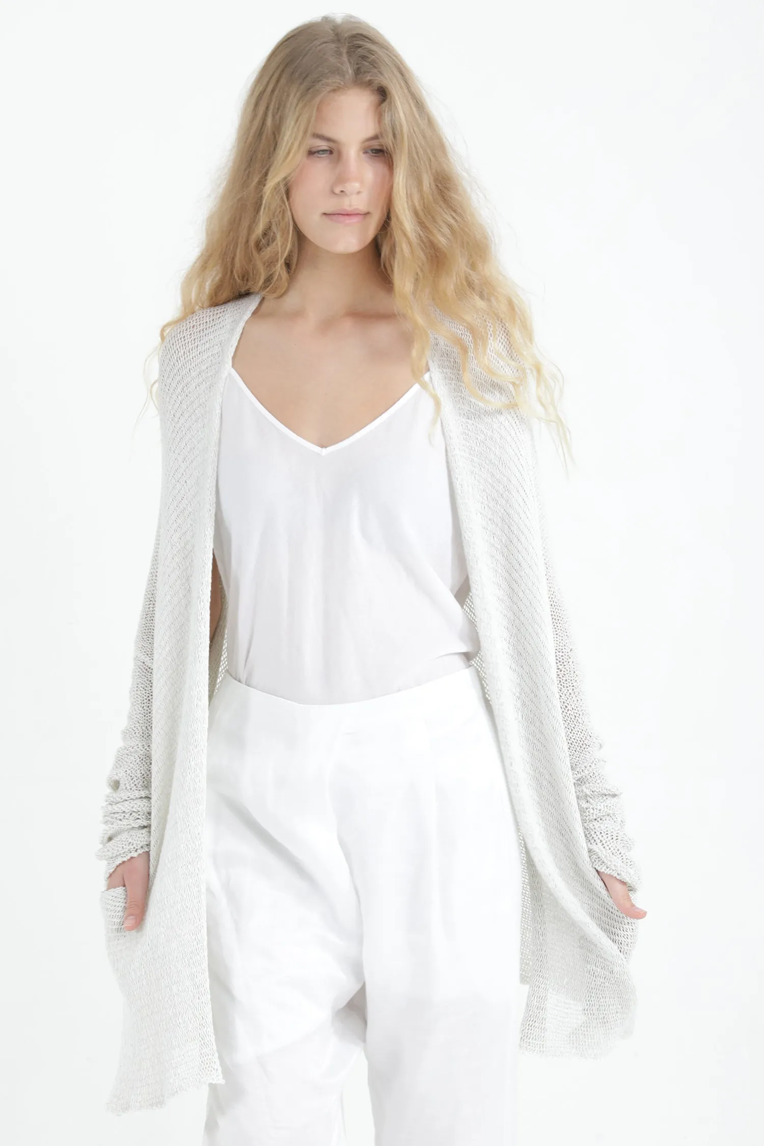 Beka loose cardigan with pockets in Broken white