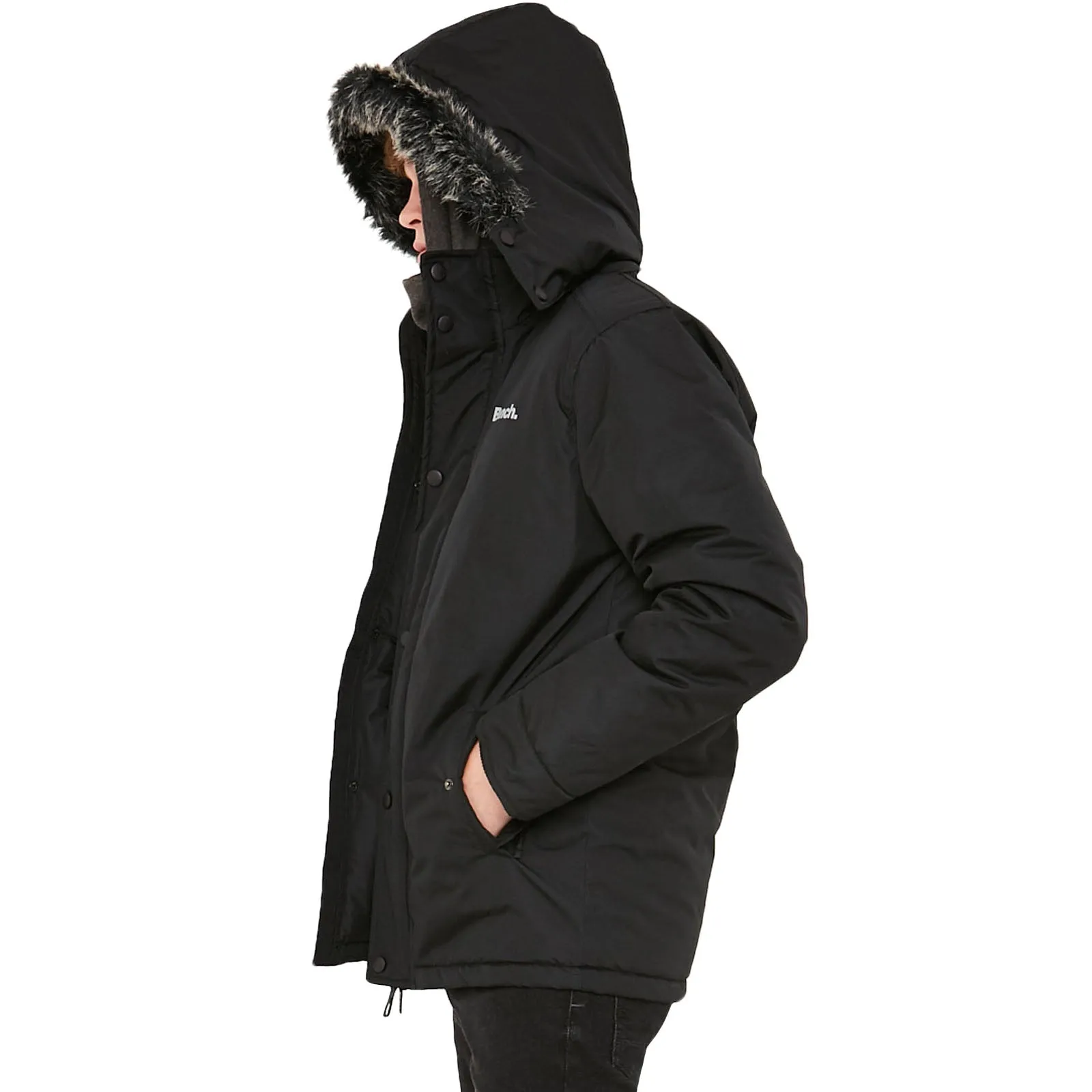 Bench Mens Tonne Faux Fur Hooded Parka Jacket - Black