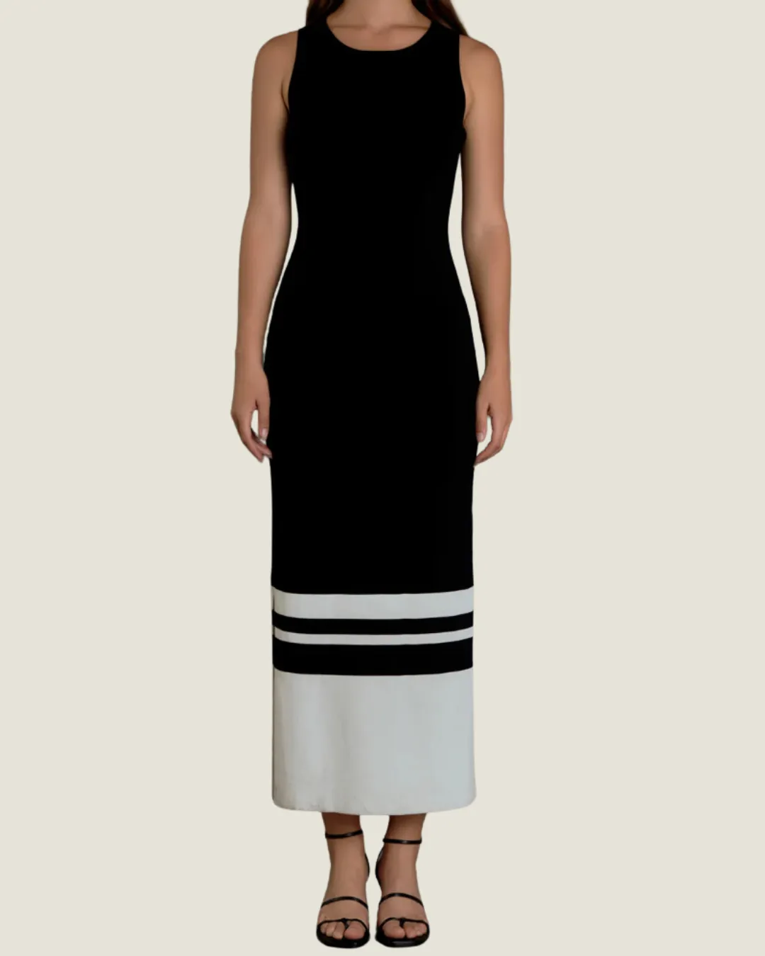 Black/ Cream Knit Block Midi Dress