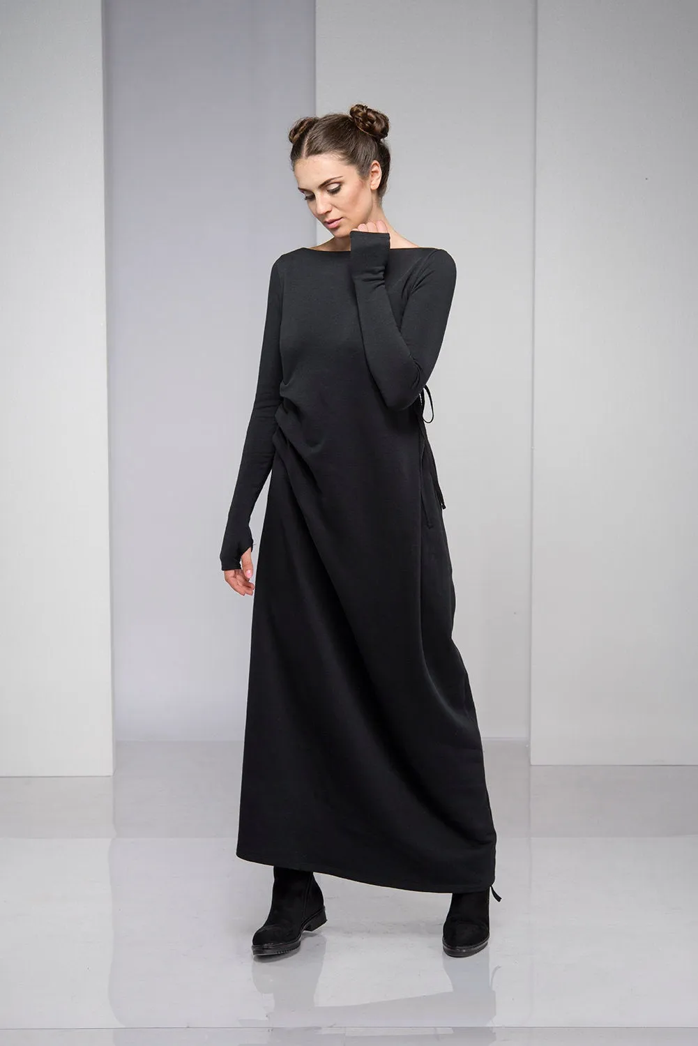 Black Maxi Dress with Waist Accent