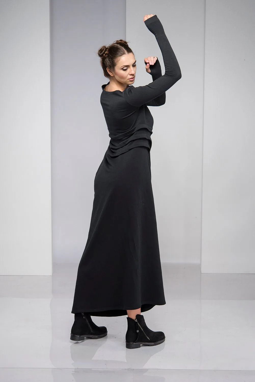 Black Maxi Dress with Waist Accent