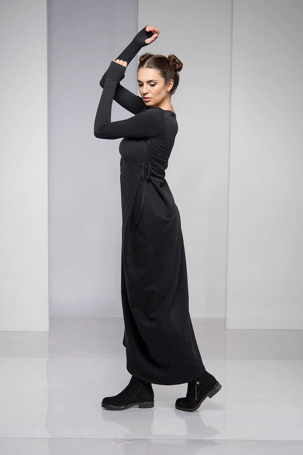 Black Maxi Dress with Waist Accent