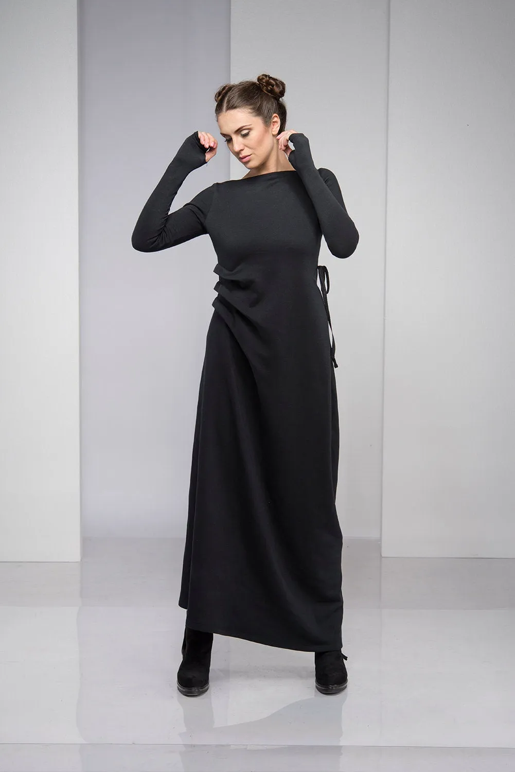 Black Maxi Dress with Waist Accent