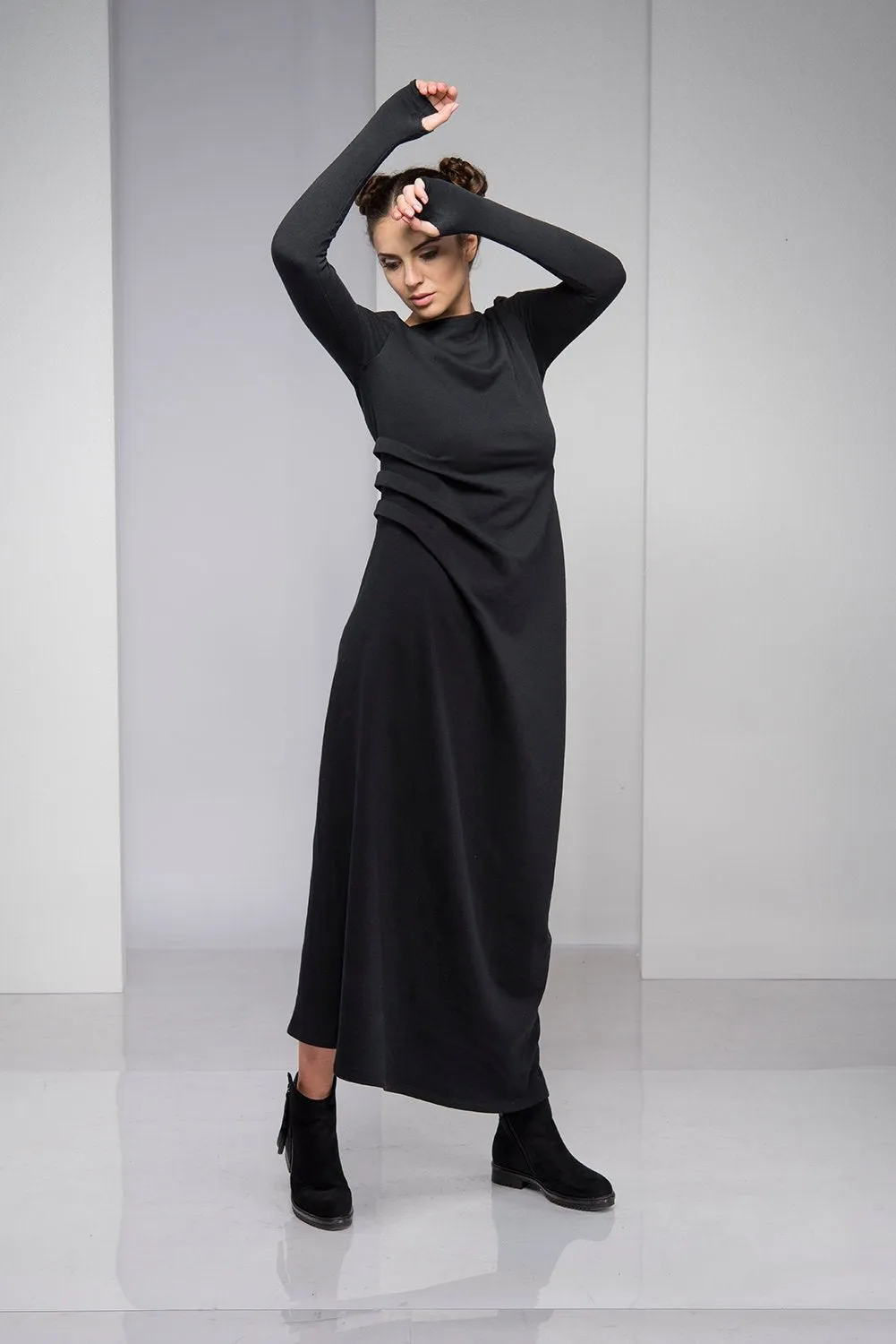 Black Maxi Dress with Waist Accent