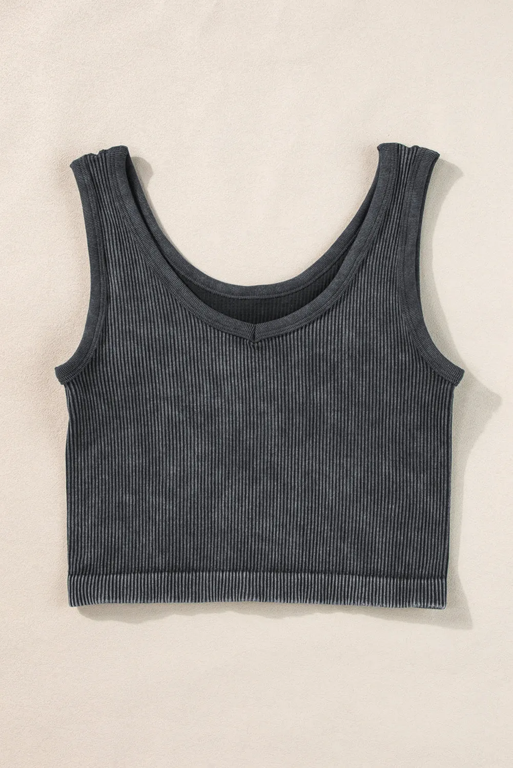 Black Ribbed Seamless Cropped Tank Top