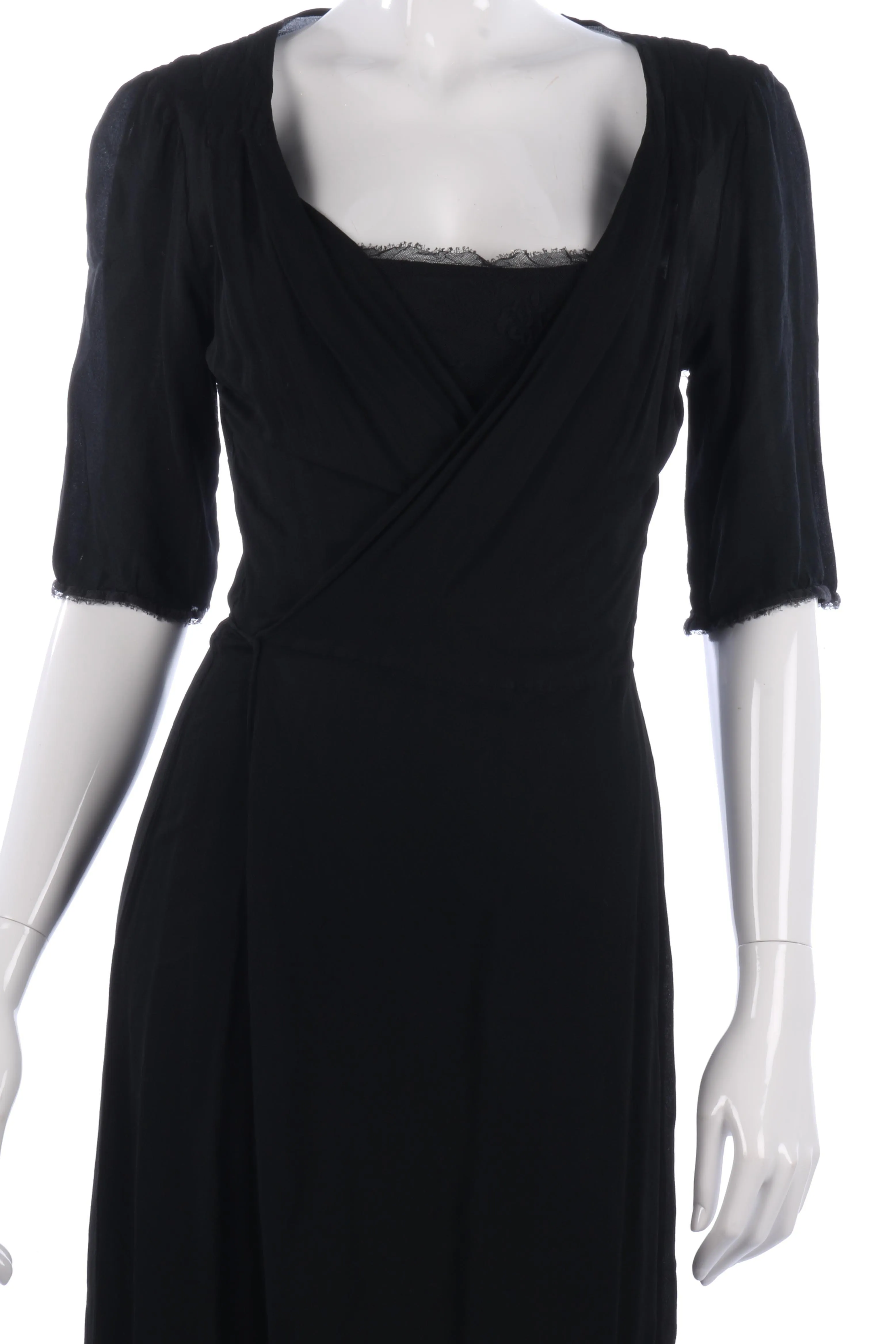 Black wrap style dress with lace detail size 12