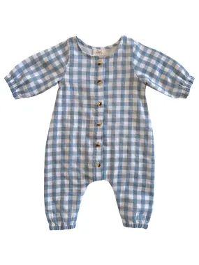 Blue Gingham / Organic Long Sleeve Bay Jumpsuit