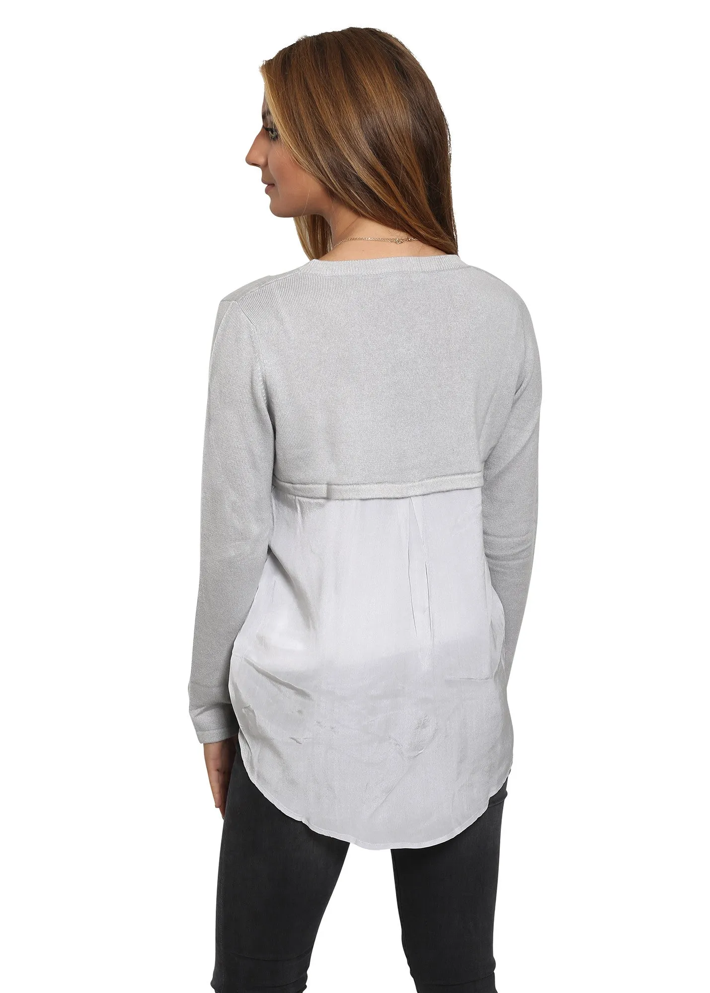 Blue Grey 'White cashmere' Silk Back Cardigan