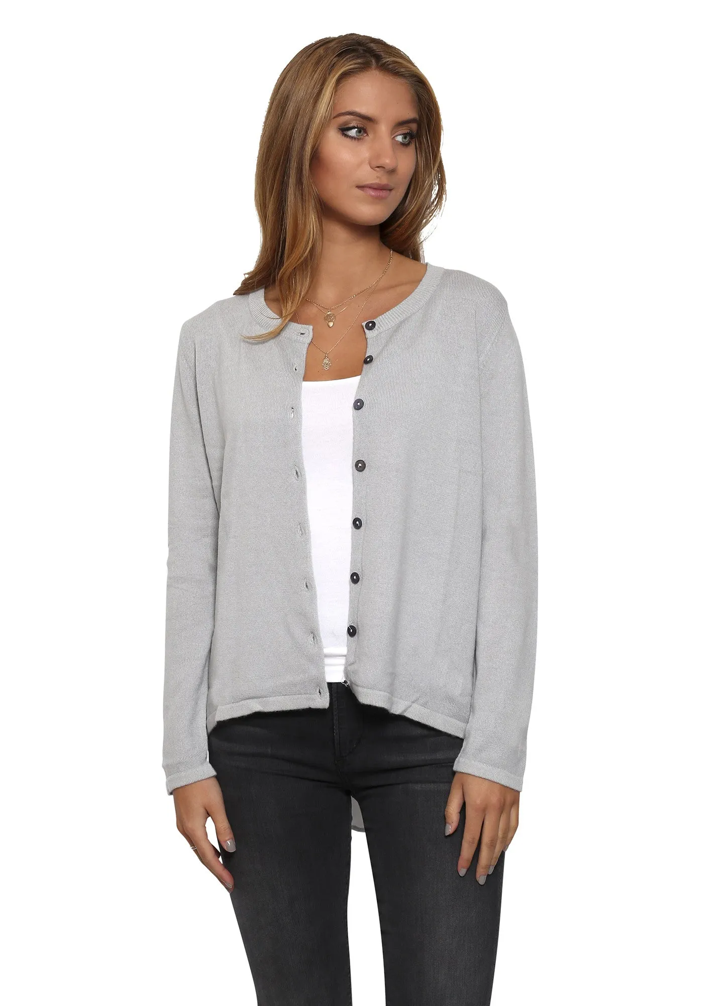 Blue Grey 'White cashmere' Silk Back Cardigan