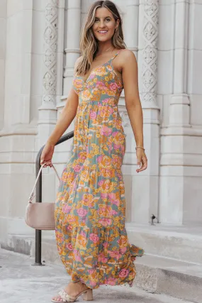 Botanical Floral Spaghetti Strap Wide Leg Jumpsuit