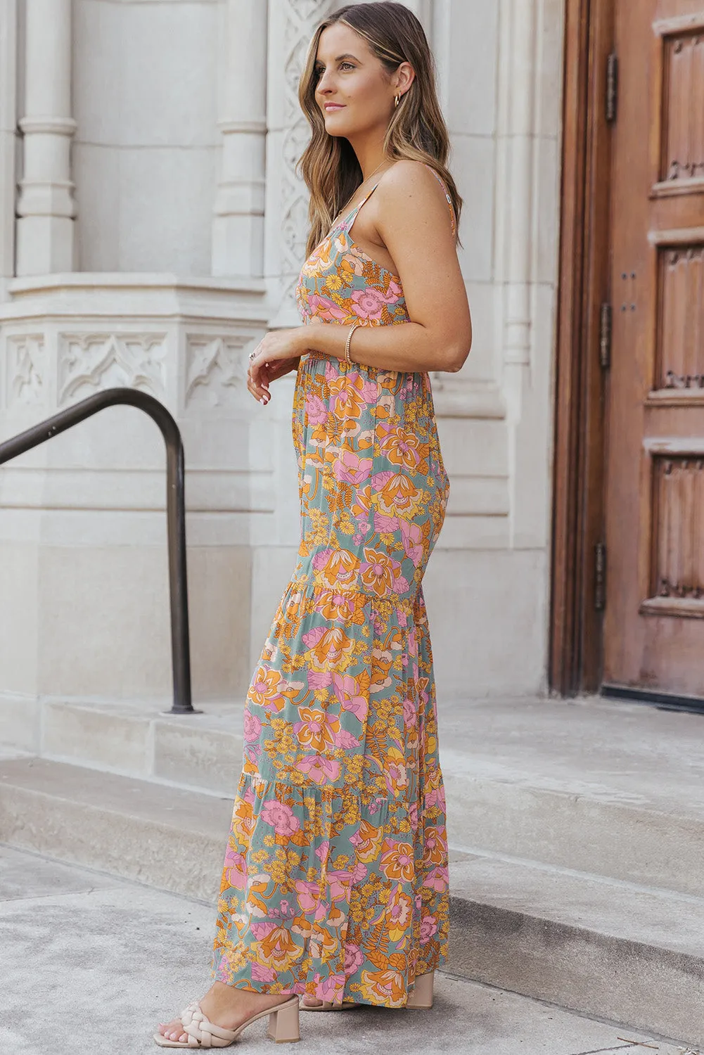 Botanical Floral Spaghetti Strap Wide Leg Jumpsuit