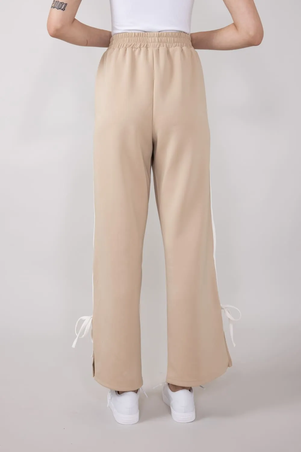 Bow Tie Track Pants for Women in Taupe White | SP2364-TAUPEWHITE