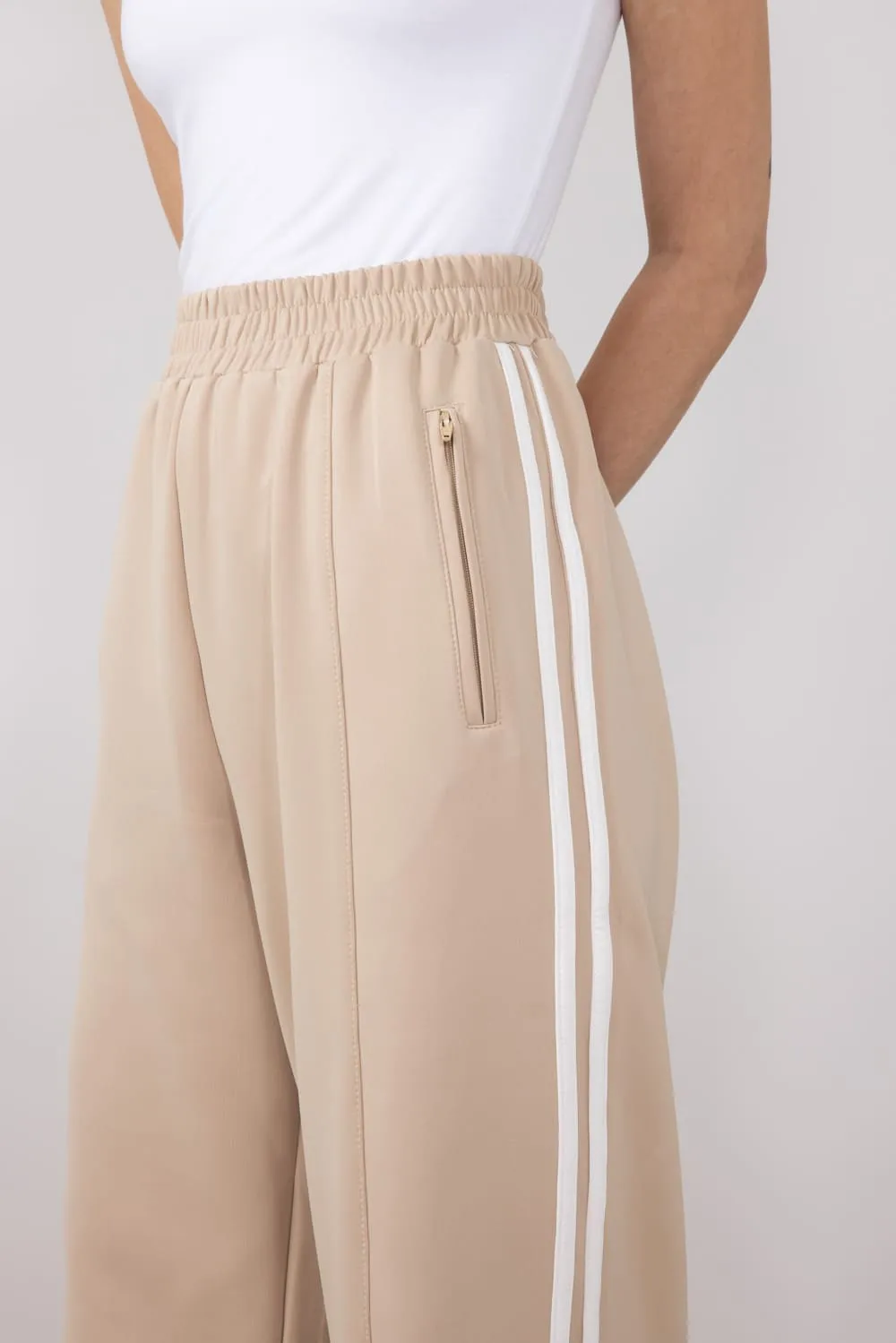 Bow Tie Track Pants for Women in Taupe White | SP2364-TAUPEWHITE