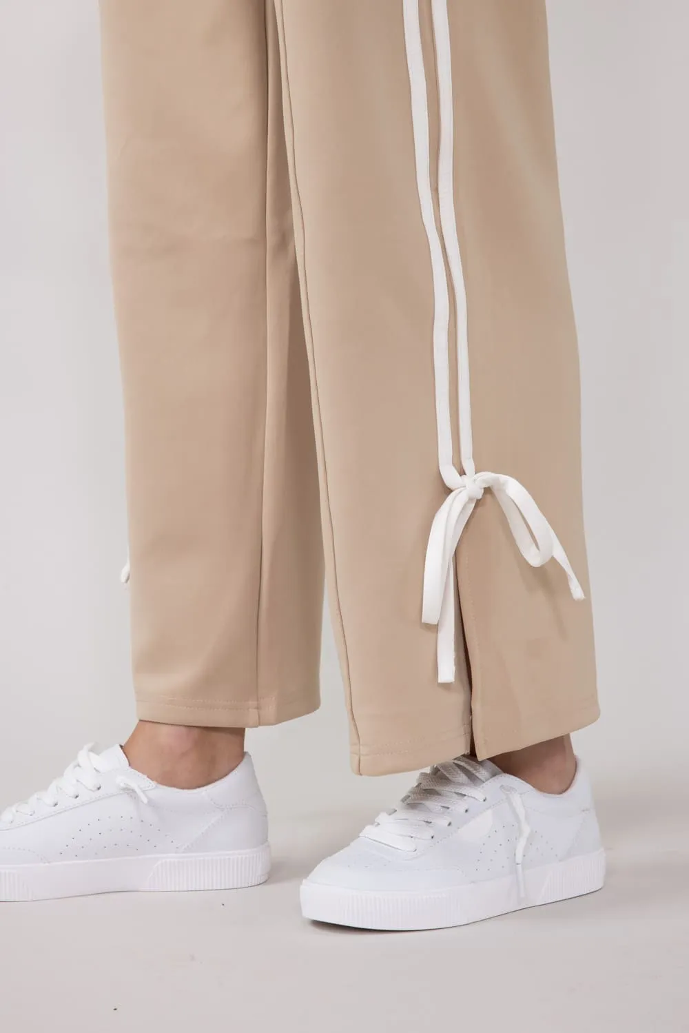 Bow Tie Track Pants for Women in Taupe White | SP2364-TAUPEWHITE